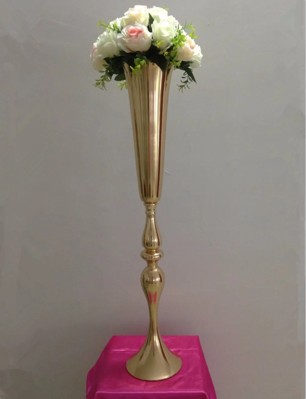 2019 Royal Gold Silver Tall большого цветок ваза таблица свадьба Centerpieces Декор партия Дорога Lead цветок держатель металл цветок стойка для DIY Event
