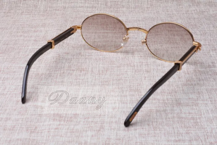 نظارة شمسية دائرية Cattle Horn Eyeglasses 7550178 Natural Black Horns Men and Women Sunglasses Glasess Eyeglasses الحجم: 55-22-135mm