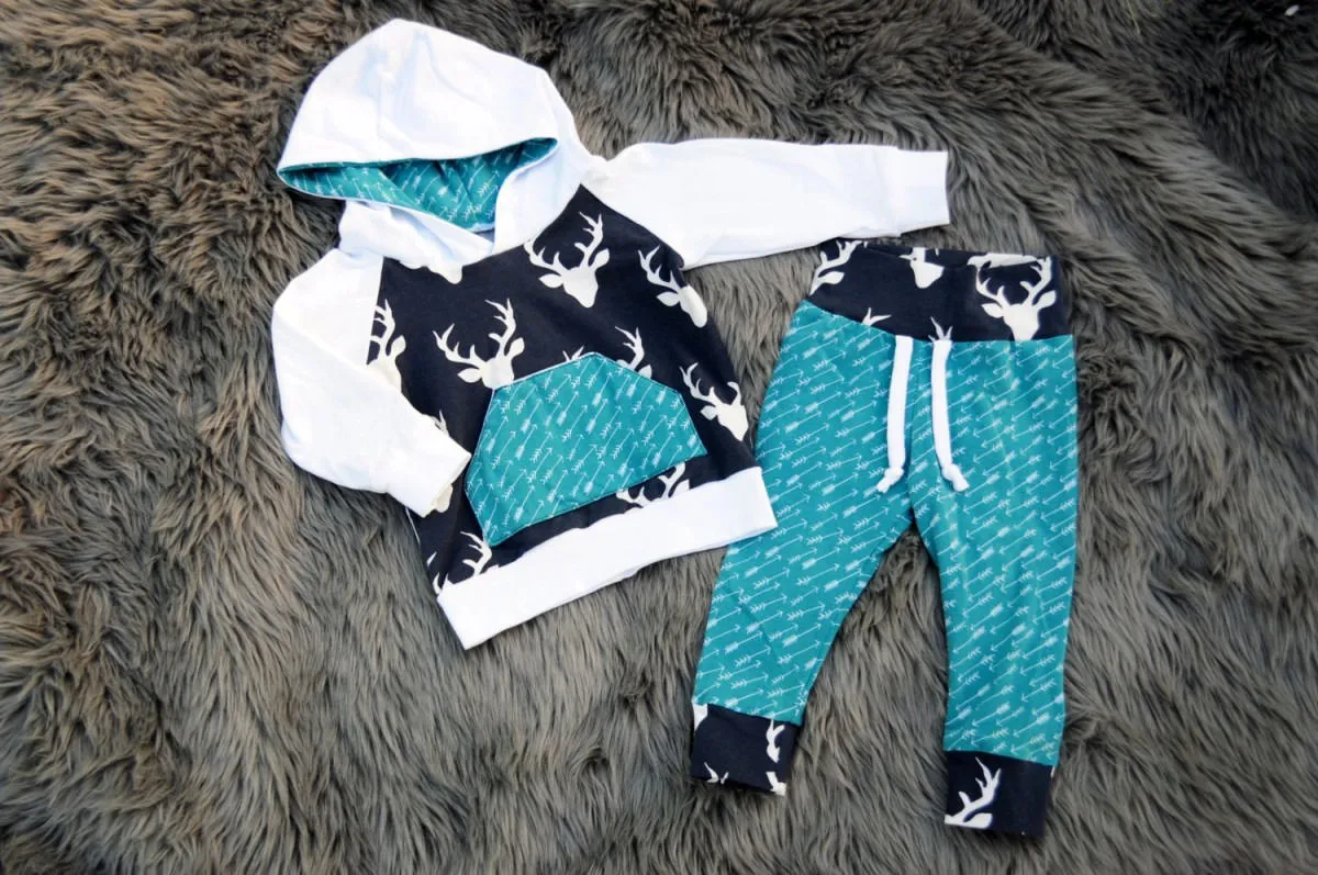 2016 Weihnachten Weihnachten Hirsch Kleinkind Kinder Baby Junge Mädchen Hirsch Kapuzen Tops Hosen Anzüge Baumwolle hochwertige Kinder Outfits Set casu1141125