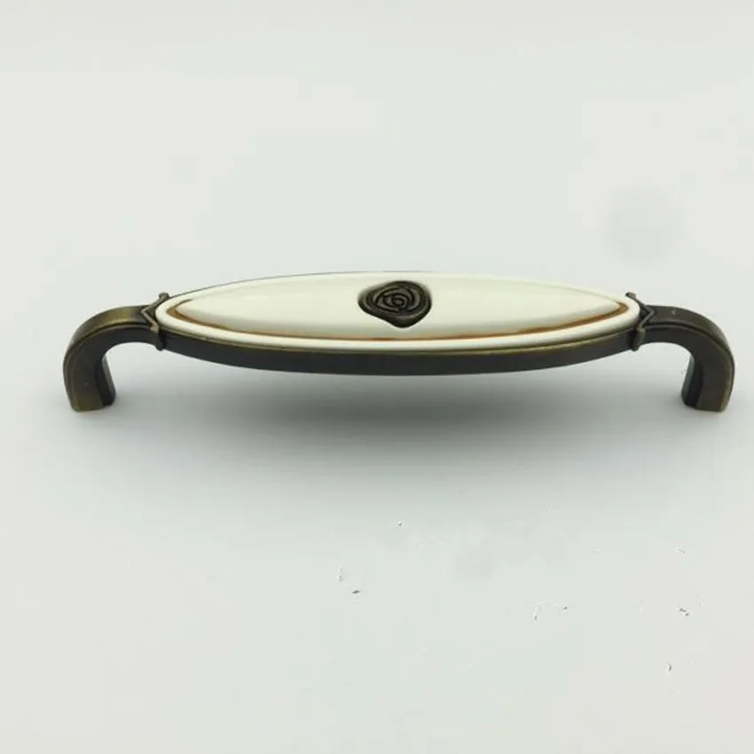 Europen Vintage style rose furniture handles cream ceramic kitchen cabinet drawer pulls knobs bronze dresser door handle 5" 3.75"