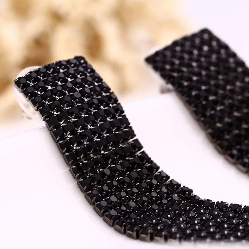 Zwart Volledige Strass Vintage Tassel Oorbellen Drop Earring Kwaliteit Oorbellen Voor Vrouwen Luxe Sieraden Lange Dangle Earring # E019