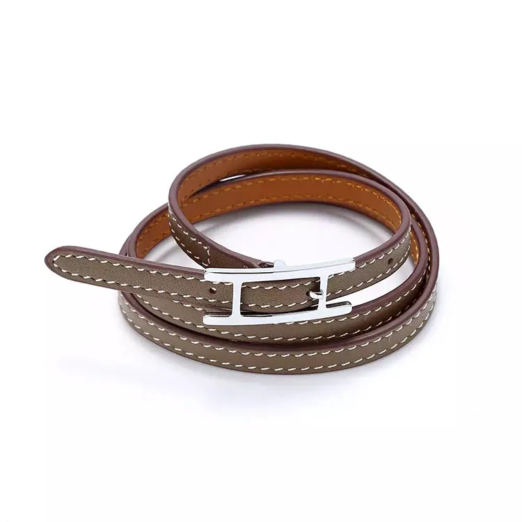 2017 Jewelry wholesale H belt buckle, three layer leather bracelet, Kell bracelet, H letter leather, men and women Bracelet