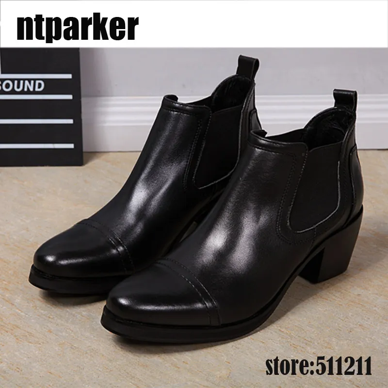 6.5CM High Increased Men Dress Boots Pure Black Ankle Boots Men Business Wedding Shoes Genuine Leather, big sizes 46