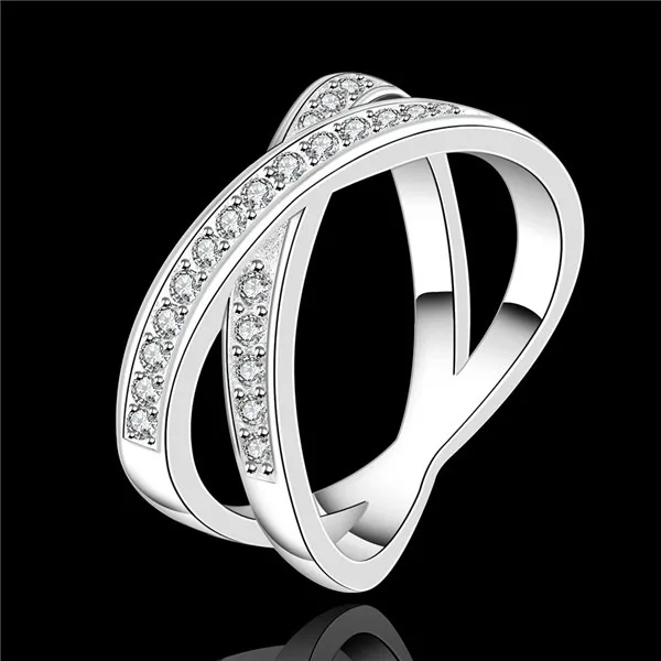 la vendita calda dell'intarsio in pietra X placcato in argento sterling donne anulare in forma, da sposa bianco della pietra preziosa 925 piatto d'argento anelli Solitaire Anello ER487