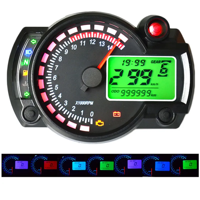 TKOSM KOSO Motocykl Digital LCD Wskaźnik Speedometer Obrońcomierz Motorbike Instrument 7 Kolor Wyświetlacz Miernik poziomu oleju