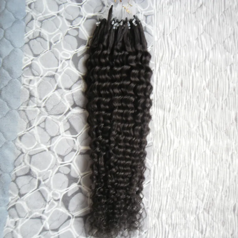 Micro loop menselijk haar remy natuurlijke kleur krullend micro loop hair extensions 100g Braziliaanse kinky krullend micro haarverlenging7990939