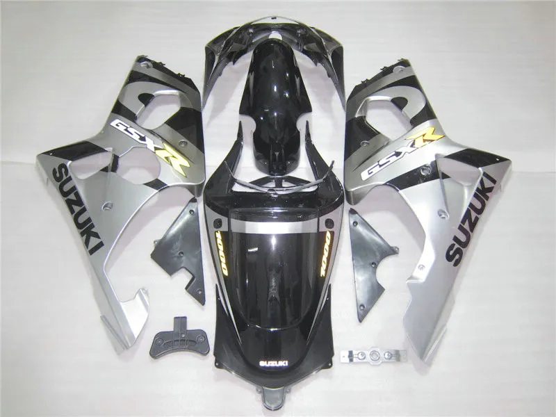 ABS plastic fairing kit for Suzuki GSXR1000 00 01 02 silver black fairings set GSXR1000 2000 2001 2002 OT15