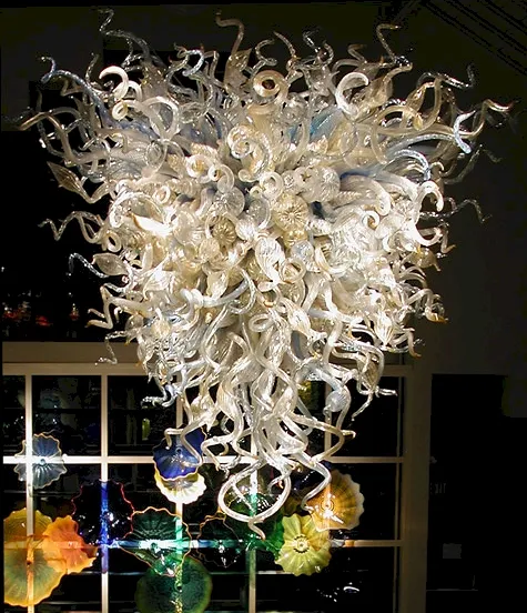 Bege Láctea soprado Lâmpadas Art Glass Chandelier Lighting Lâmpadas LED Indoor Pingente de vidro Lâmpadas Showroom Decor
