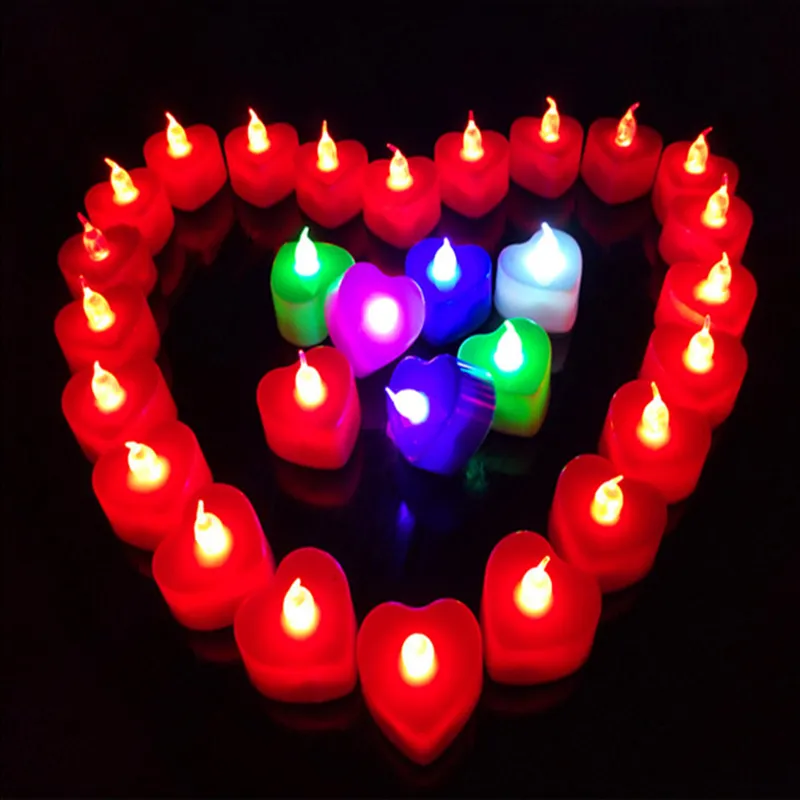 Led Tea Candles Lamp Colorful shell Heart Valentines Candle Romantic red green blue colorful Light holiday decoration