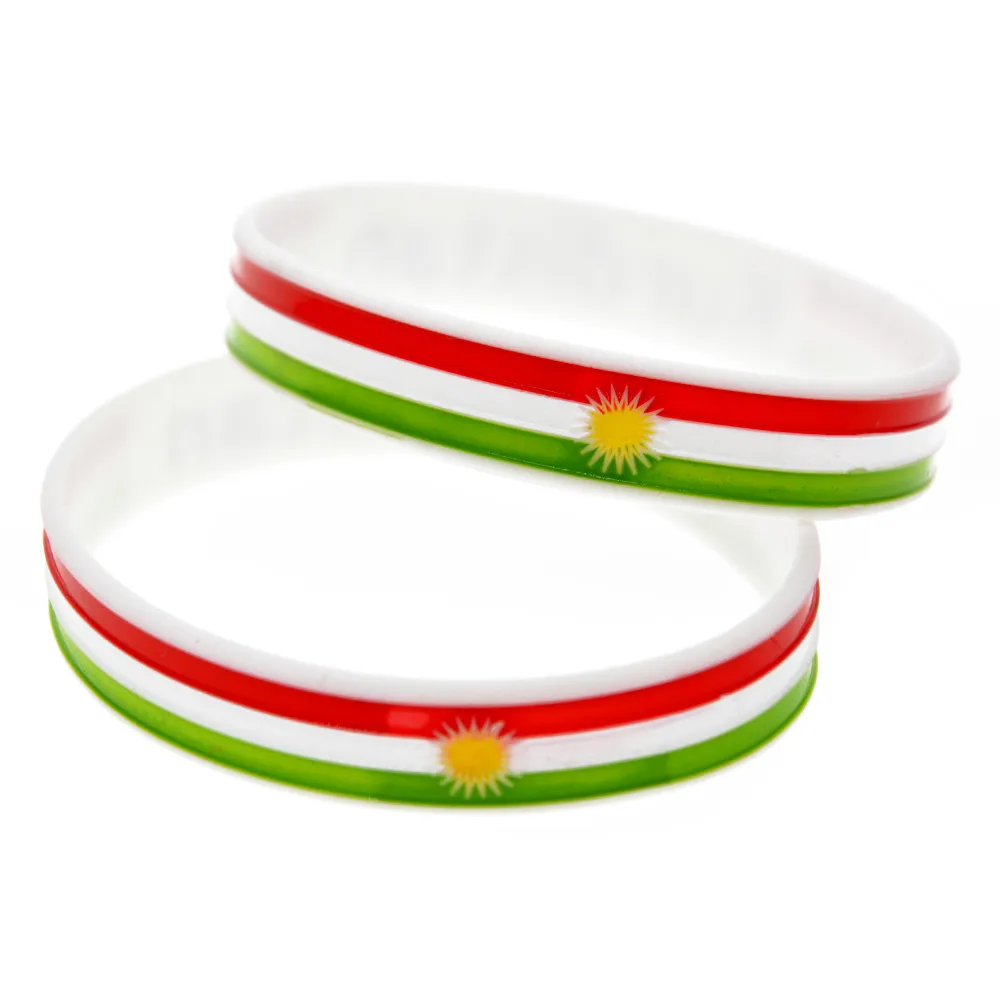 kurdistan flagga logotyp silikon armband vit vuxen storlek mjuk och flexibel stor för dairly wear