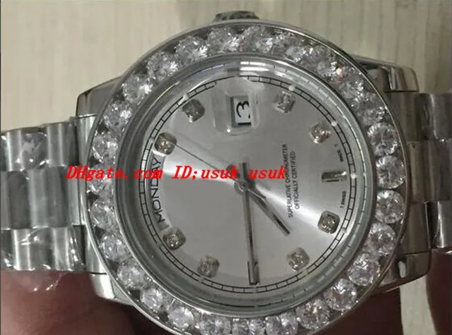 Orologi di lusso da uomo in acciaio inossidabile 36mm 18K bianco più grande quadrante con diamanti lunetta orologio da uomo automatico da polso2185