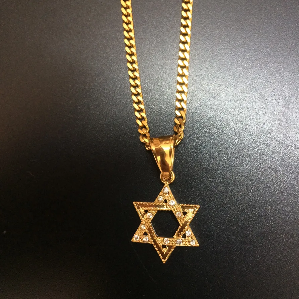 Män rostfritt stål guldstjärna av David Halsband Hip Hop Punk Style Classic Six Pointed Hexagram Pendant Necklace Chain Jewelry284d