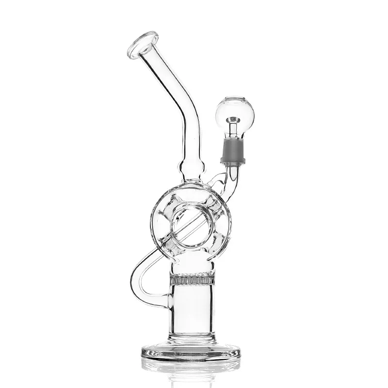 Scientific Glass Oil Rig 10mm Honeycomb to Donut Perc Dab Rig Joint Type 14mm Male Joint Height 7 Inches ES-GB-004