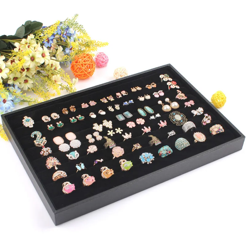 Mode zwarte ring lade sieraden display ringen oorbellen plaat ketting hangers display sieraden opslag showcase decoratie