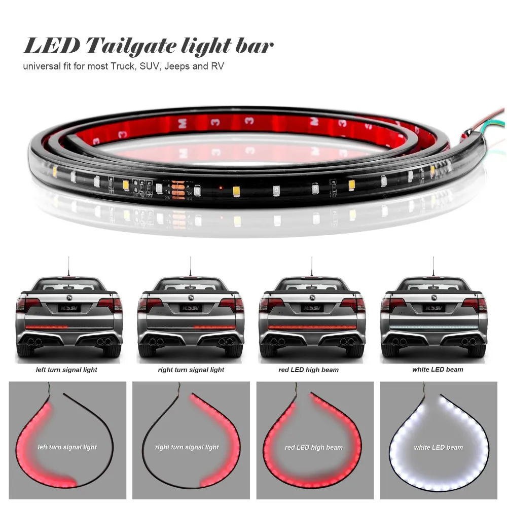 Waterdichte 60 inch rood / wit LED Strip Light Bar Truck Reverse Rem Turn Signal Tail voor Ford GMC Chevy Dodge Toyota Nissan Pack of 2