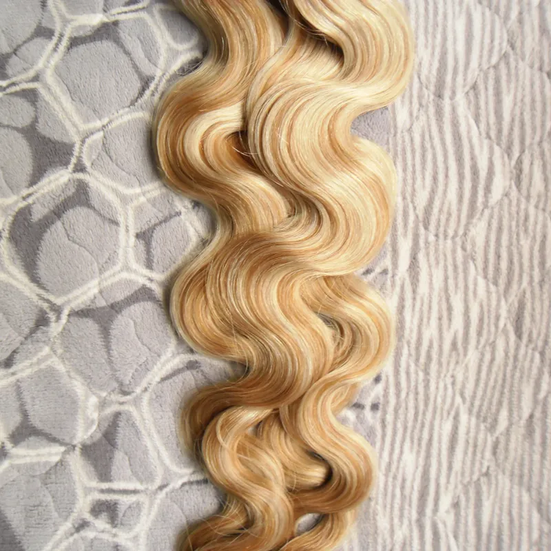 Blond Human Hair Piano Färg 27/613 1g 100g 7A Micro Loop Brasilianska Extensions Body Wave Micro Loop Human Hair Extensions