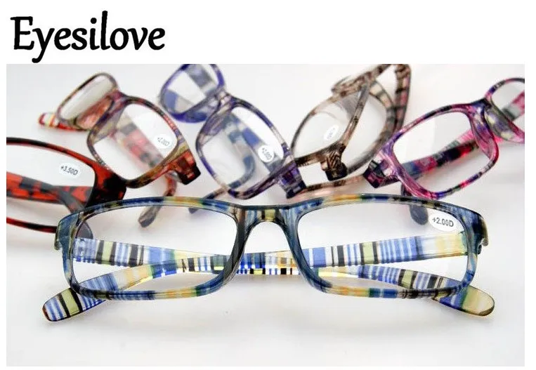 15 stks / partij Kleurrijke leesbril 6 kleuren lenzen vermogen van +1.00 tot +4.00 Accepteer gemengde bestelling
