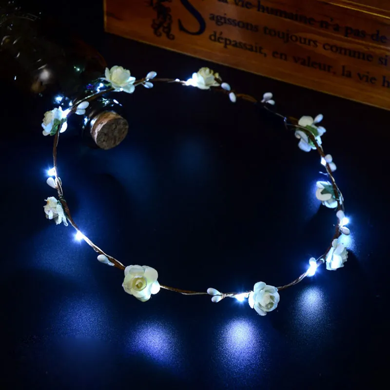 Led Flower Wreath Headband Crown Festival Floral Garland for Park Wedding Headdress Glow Hair Band Decor ZA4548