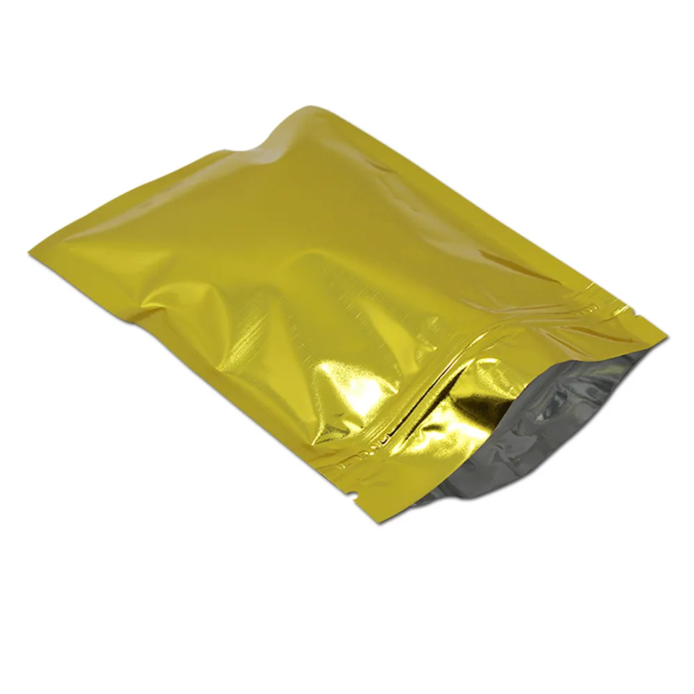 Mylar Folyo Kendinden yalıtılmış Gözyaşı Çentiklerden ile Kılıfı Ambalaj 10x15cm 100pcs Lot Altın Fermuar Alüminyum Folyo Açılıp kapanabilir Gıda Saklama Poşetleri