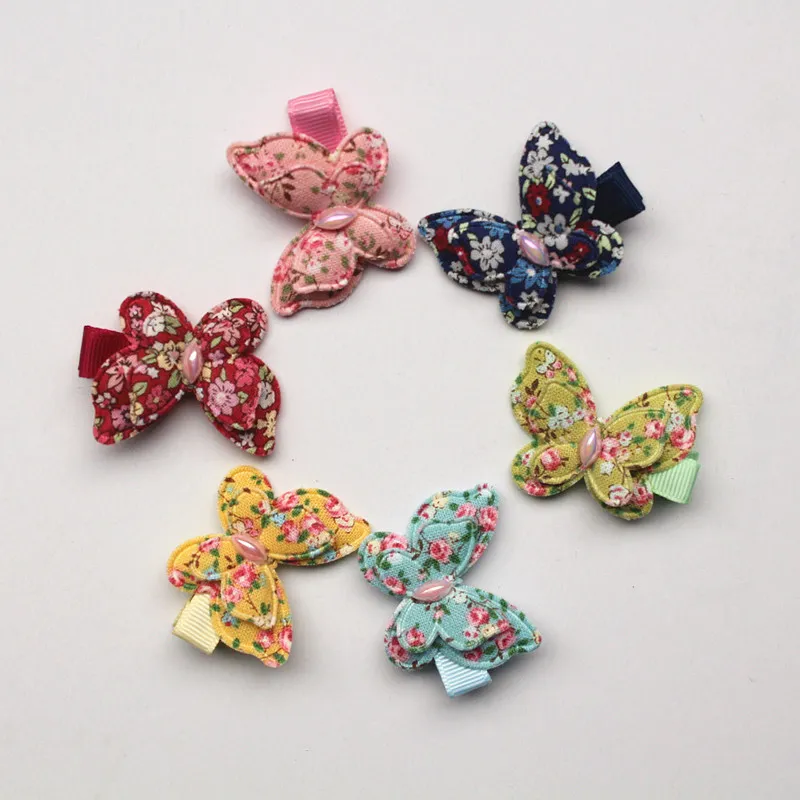 Pinces à cheveux animaux de petite taille, épingles à cheveux papillon rose, Barrettes en coton colorées faites à la main pour enfants filles, Double niveau, 20 pièces/lot