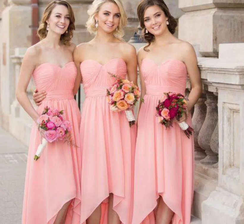 Newest Custom Made Summer Sweetheart Beach Asymmetrical Sleeveless Chiffon A Line Maid of Honor Gowns Cheap Bridesmaid Dresses