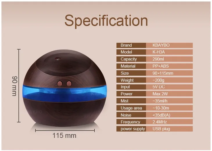 Rohs Diffuser USB Ultrasonic Aroma Diffuser Humidifier with 300ml Capacity CE ROHS ...