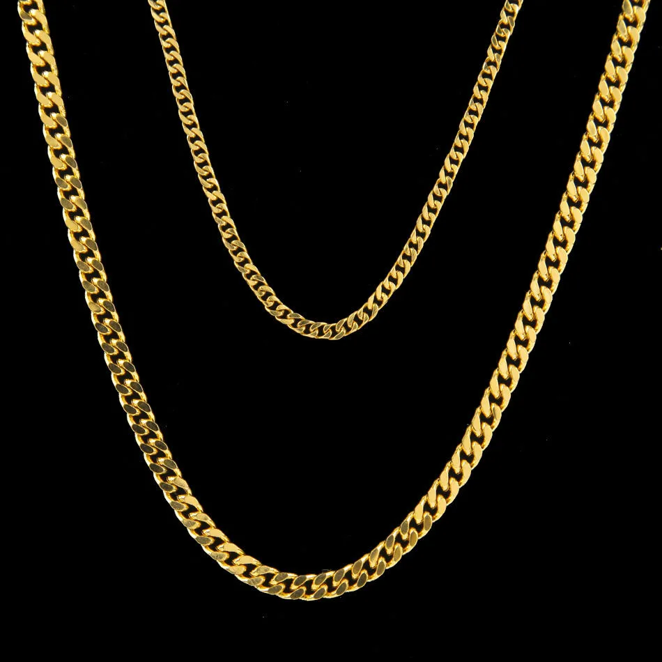 Men Women 18K Gold Plated Hip Hop Necklace Copper Cuba Chain 3mm 5mm Gold Silver Cuban Chain Necklace Fashion Jewelry Whos263q