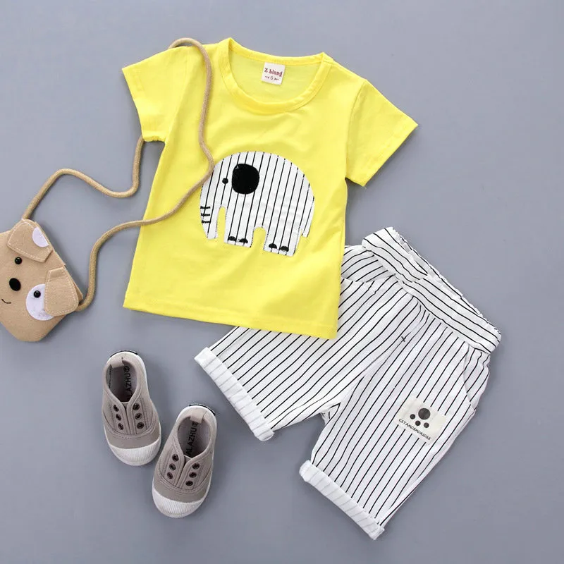 Set di abbigliamento bambini 2 pezzi Set di vestiti bebè bebè Abbigliamento elefante Top Camicia + Pantaloni Pantaloncini Set di vestiti