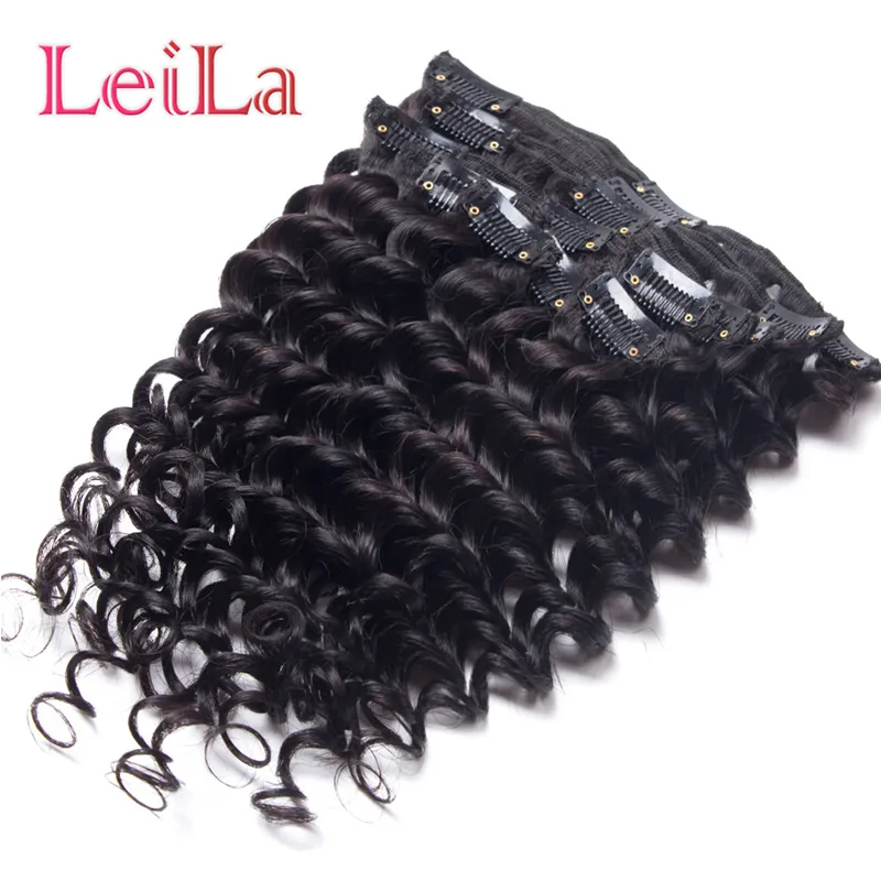 Clipe de cabelo virgem brasileiro em extensões de cabelo Deep Wave Deep Curly 70120G Cabeça cheia 7 peças Um set1342290