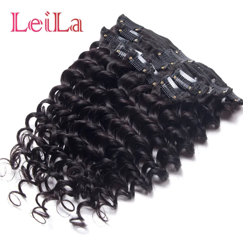 Brasiliansk jungfru hårklämma i hårförlängningar Deep Wave Curly 70120g Full Head One Set8920779