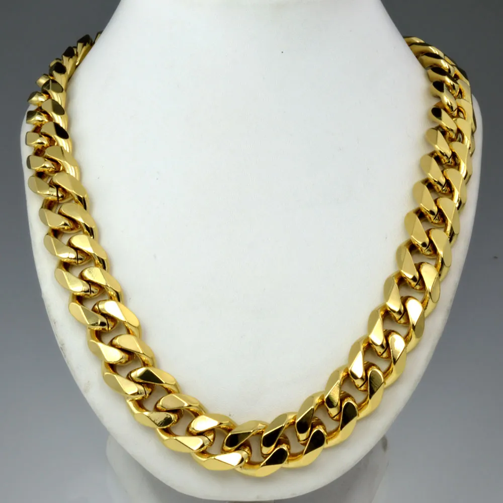 Heavy Mens oro 18k riempito solido cubana collana della catena del bordo N276 60cm 50 centimetri
