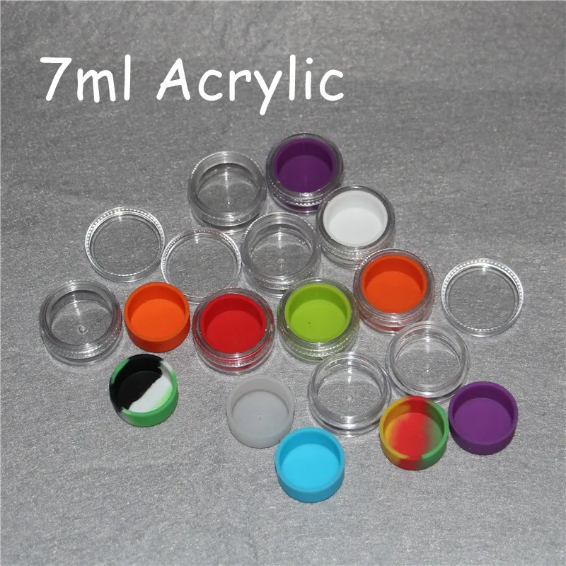 Bouclier acrylique de 7 ml pots en silicone dab conteneurs de cire pot de silicone de cire boîte de rangement antiadhésive dab bho pots d'huile porte-vape