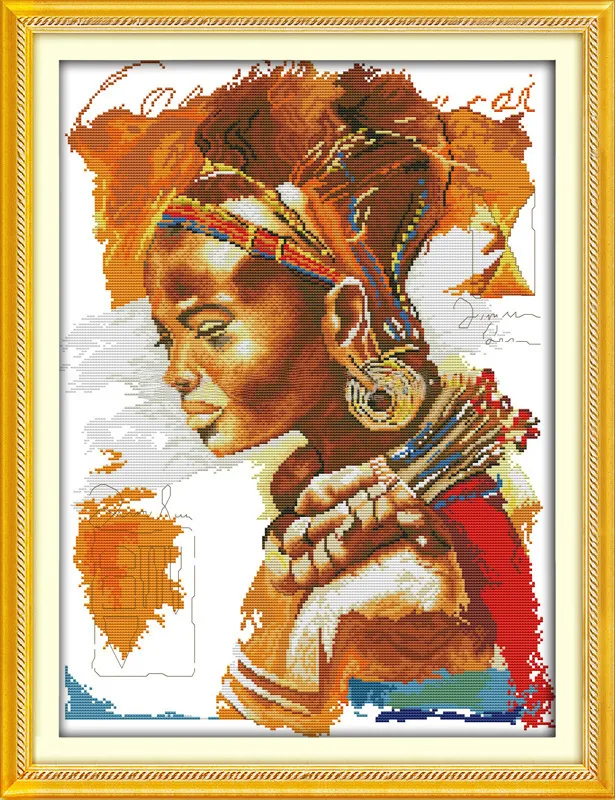 The African woman lady , Gracious style Cross Stitch Needlework Sets Embroidery kits paintings counted printed on canvas DMC 14CT /11CT