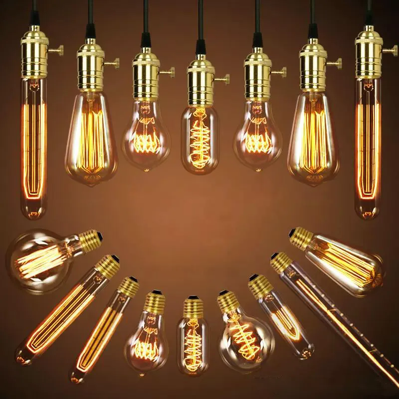 40W Retro Lamp Edison Bulb ST64 Vintage Socket DIY Rope Pendant E27 Incandescent led Bulbs 220V 110V Holiday Lights Filament Lamp Lampada