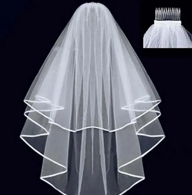 Wedding Veil Two Layers Velos De Novia White and Ivory Tulle Bridal Veil Cheap Voile De Mariee301G