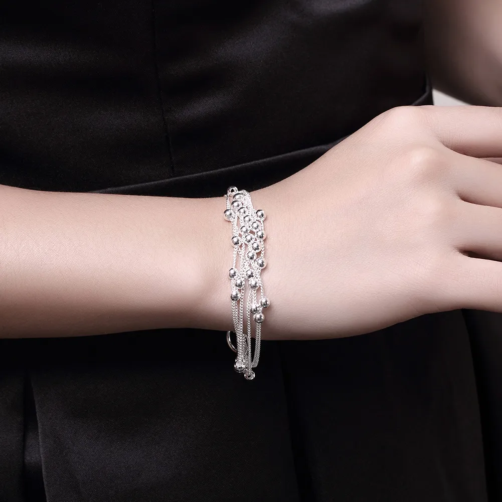 جميل تصميم 925 الفضة الاسترليني ستة خطوط ضوء حبة قلادة سوار أقراط الأزياء والمجوهرات مجموعة هدية الزفاف شحن مجاني