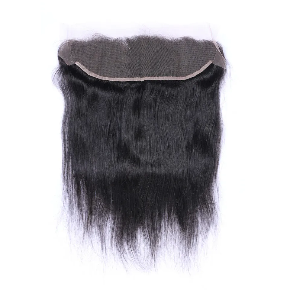 Rakt mänskligt hår 13x4 transparenta spetsgränser stängningar förhandsgränsade naturliga hårfäste
