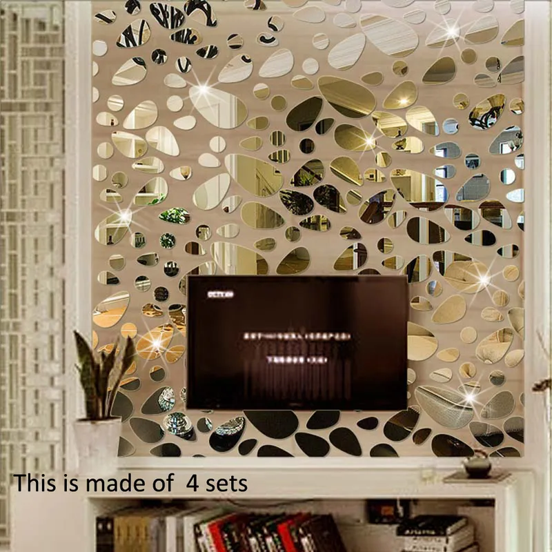 Set Moderne Pebble Stones Acryl Mirror Stickers Diy Art Decal TV Achtergrond Wall Stickers Home Decorations6882230