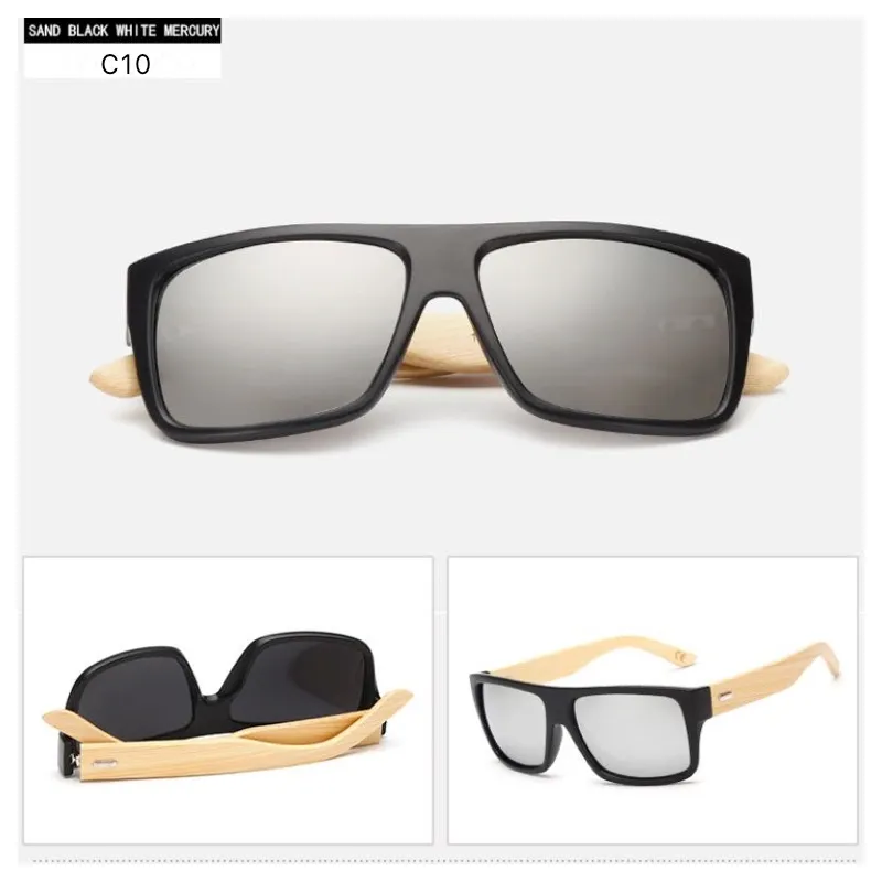 Colorful Mirror Lenses Bamboo Sunglasses With Natural Wood Temples Square Frame Men Sun Glasses Can Engrave Logo