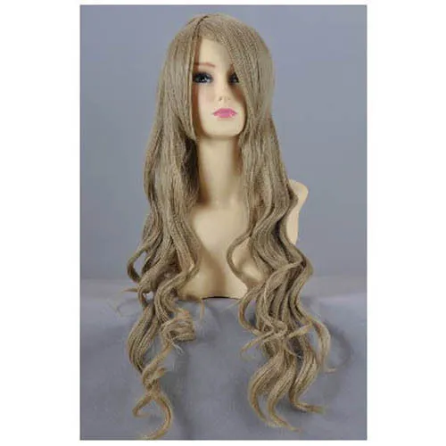 Vente chaude ~ brun synthétique longs cheveux bouclés fête Anime Cosplay perruques