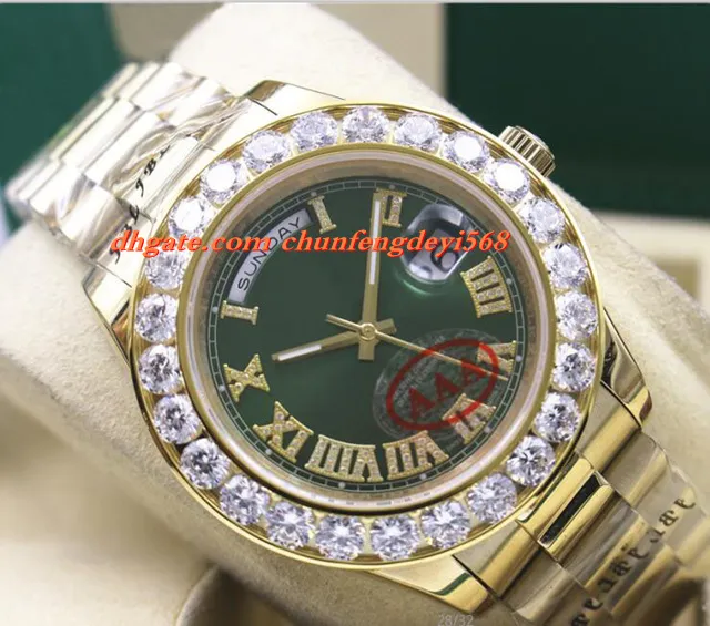 Fashion Luxury Amazing Green Dial Mens 2 II 18k 41MM Oro giallo Diamante più grande Lunetta in ceramica Movimento automatico Orologi da uomo