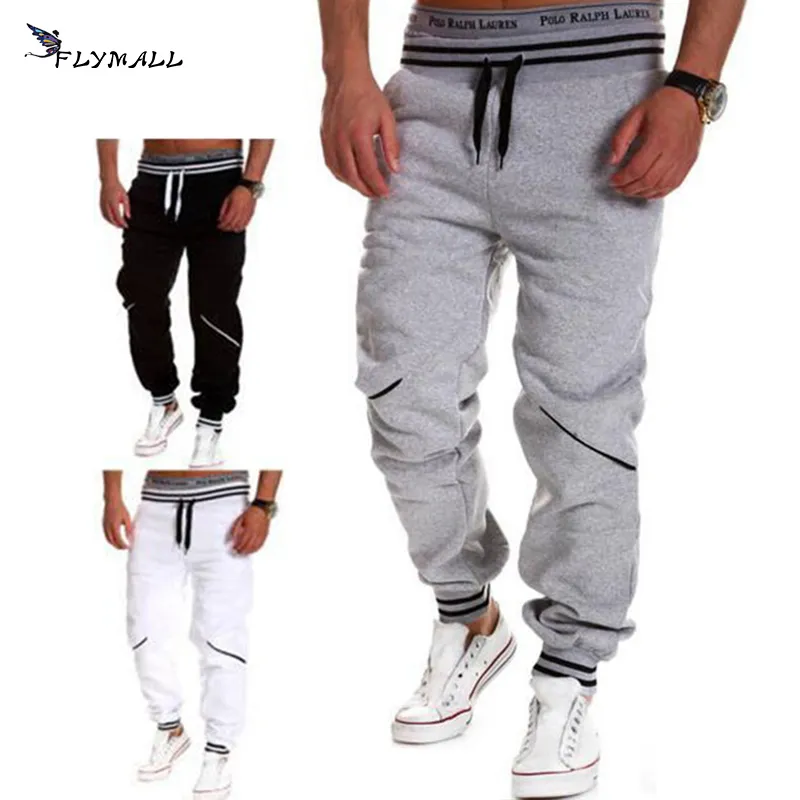 Wholesale- FLYMALL Fashion Male Spliced Trousers Elastic Waist Pockets Casual Sporting Men Long Pant Bodybuliding Sweatpants Jogger Pants