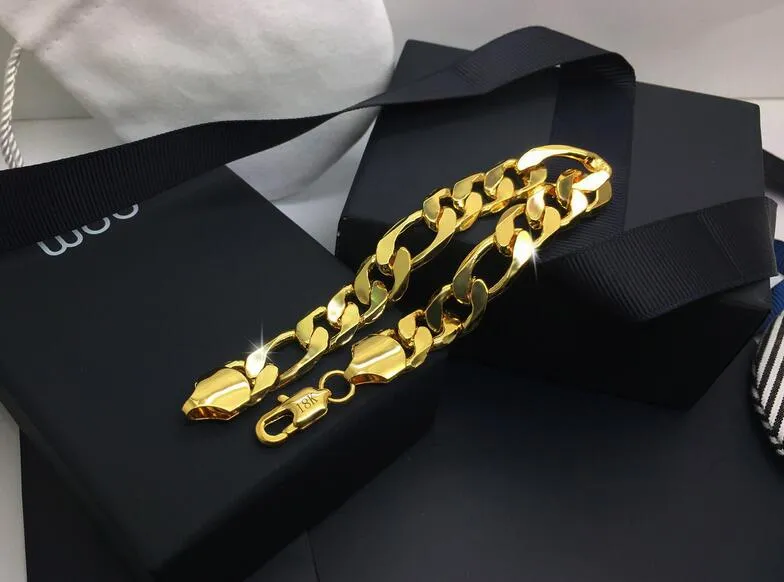 Fashion classic men's and women's plated 18k gold couple bracelet 12mm * 8in Figaro bracelet 