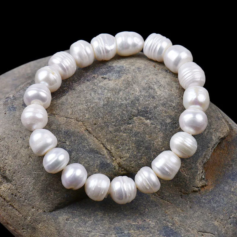 100% fashion white / Pink 8-12mm natural Freshwater Irregular Pearl Bracelet Beaded Stretch Bracelet Elastic Bridal Bracelet