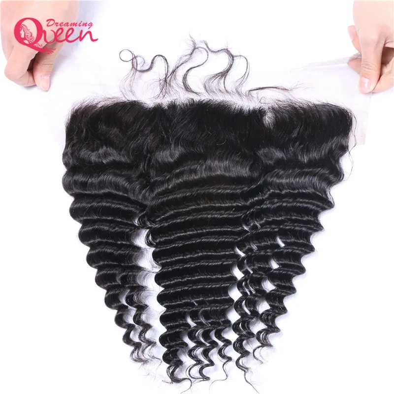 Braziliaanse Deep Wave Lace frontale sluiting Braziliaanse maagdelijk Human Hair vooraf ingeplakt middenvrije drie deel 13x4 maat Haarsluiting Gratis verzending