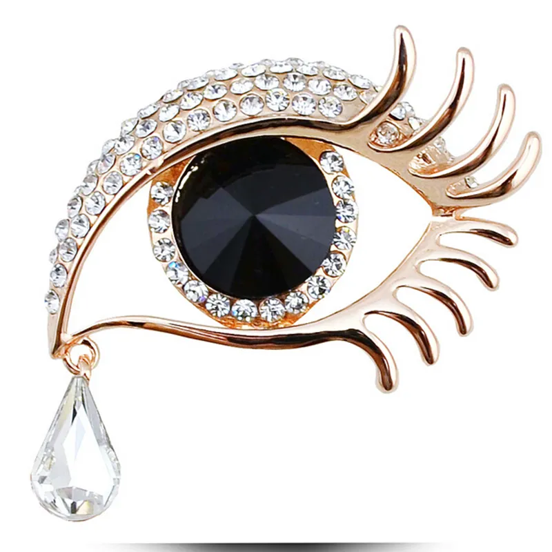 Wholesale- Elegant Women Rhinestone Crystal Big Eye Brooches for Wedding Party Ladies Waterdrop Angel Tears Brooches Pins for Women Jewelry