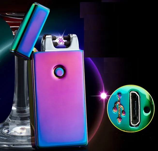 Electronic Lighter Double ARC Pulse Flameless Plasma Torch Dual Arc Electric USB Charging Lighter Rechargeable Windproof Cigarette Lighter