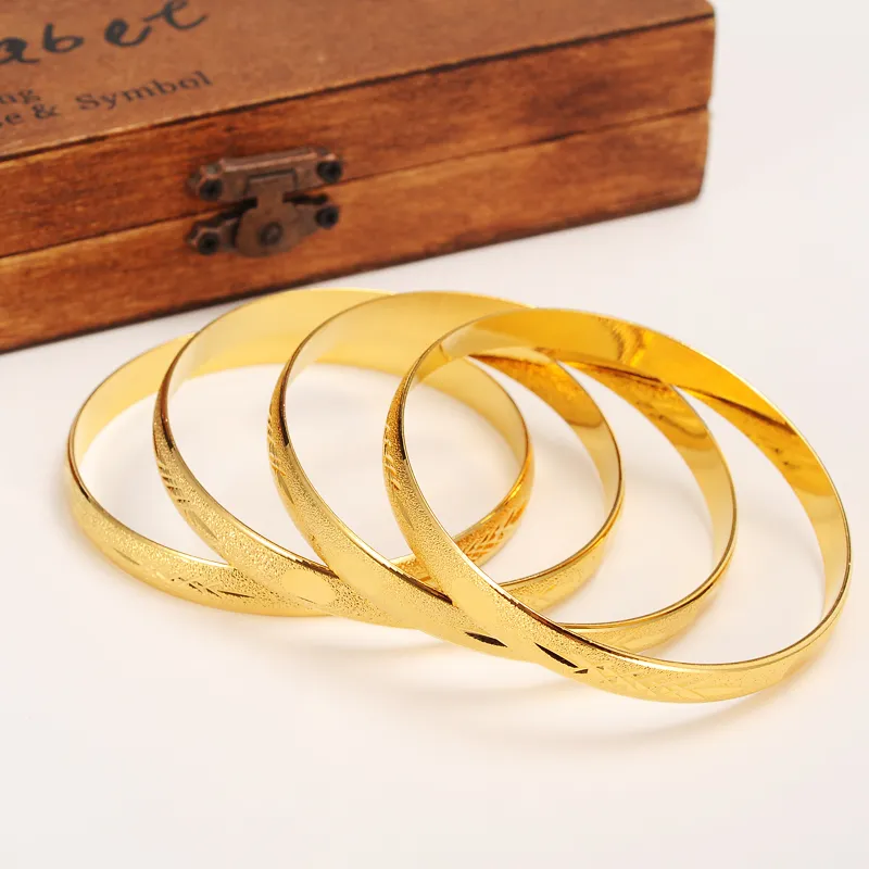  box Wholesale Fashion Wedding Bangle Jewelry 14k Yellow Solid Gold GF Filled Dubai Bracelet Women Africa Arab Items