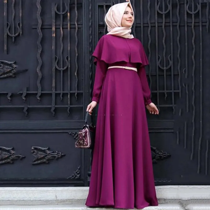 Ny personlighet Cape-stil abaya turkiska kvinnor kläder muslimsk klänning islamiska cocktail damer långärmad vintage maxi klänningar duba287c