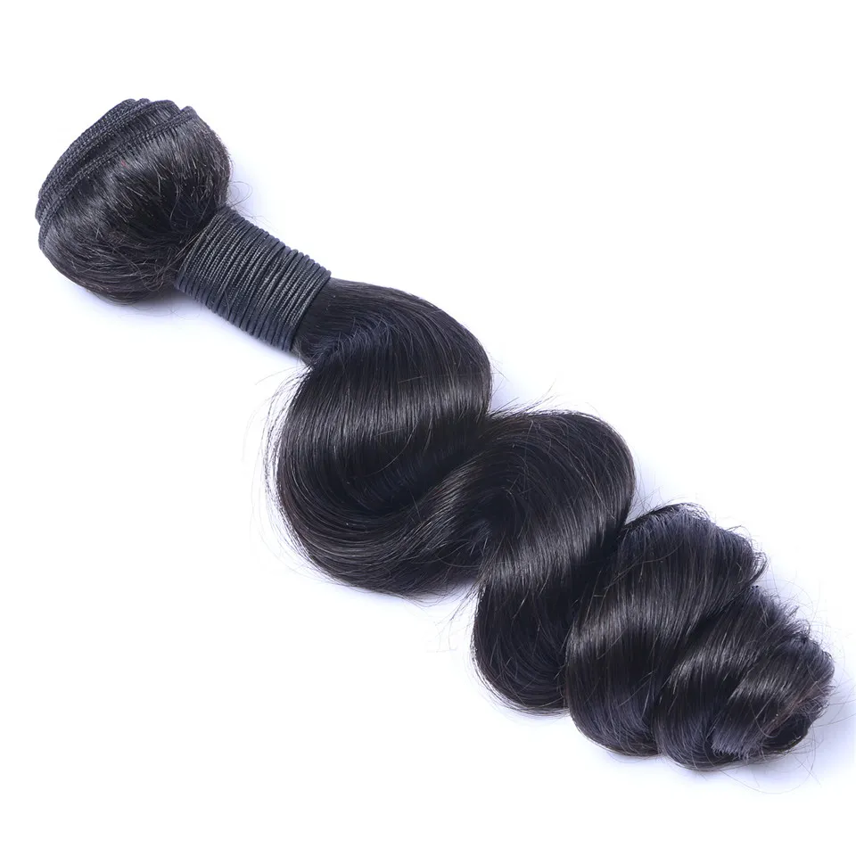 Brazilian Loose Wave Human Remy Hair Weaves With 4x4 Lace Closure Bleached Knots 100g/pc Natural Color Double Wefts Hair Extensions